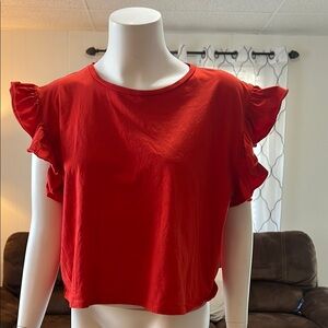 Zara Red Ruffle Sleeve Women's Top